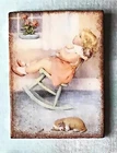 Miniature Dollhouse Vintage tin sign 1:12  girl rocking DOLL BABY nursery pic