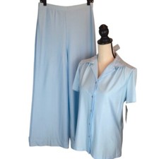 70s Loungewear Set Ship n Shore Qiana Knit Nylon Powder Blue Size 10 NOS