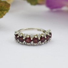 Natural Garnet Gemstone 925 Sterling Silver Half Eternity Band Ring Jewelry Gift