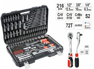 Yato Werkzeugkoffer Set 216tlg Ratschen Steckschlüssel 1/4'' 1/2'' 3/8'' Langnüsse