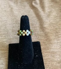 Beaded Stretch Ring Earth Tones Approximately 5.5 Size C56-67