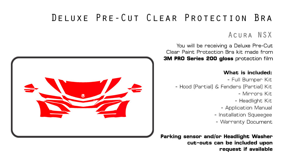 3M PRO Series PreCut Paint Protection Film Clear Bra PPF for Acura NSX 2017-2021