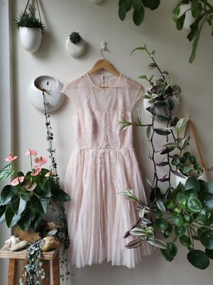 Ted Baker Miyaa Ball Dress Fit Flare Applique Feather light Pink 2 UK10 Prom eBay