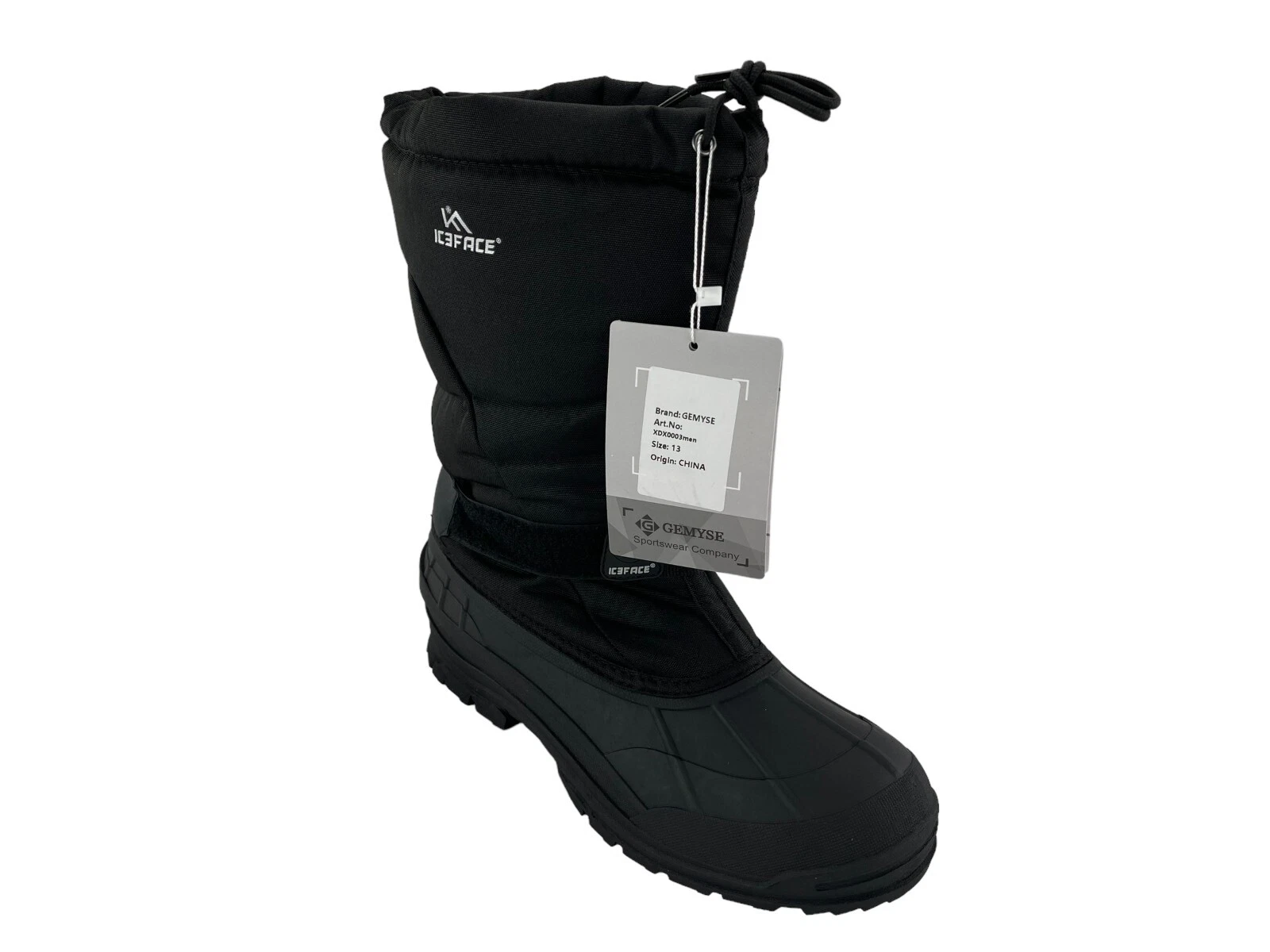 Gemyse Ice face Men's Black Waterproof Winter Snow Boots Size 13