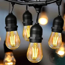 48FT Outdoor String Light 15 Bulbs LED Bulbs Commercial Café Patio Garden Decor
