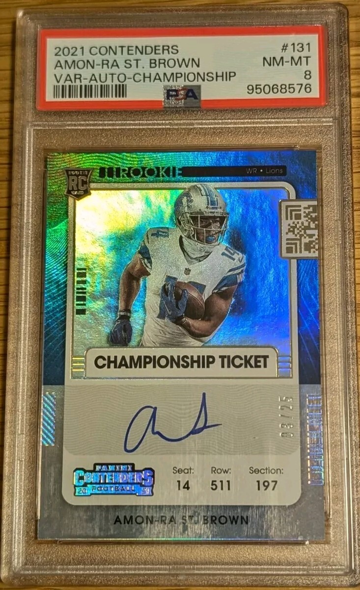 2021 Contenders AMON-RA ST BROWN Championship Ticket Variation Auto /25 PSA 8 RC