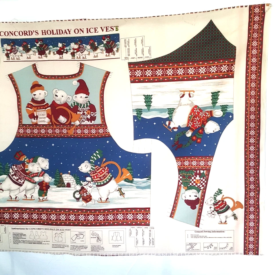 Chaleco de Navidad de vacaciones sobre hielo de 1 panel osos patinaje artesanías costura Foto 3 de 4