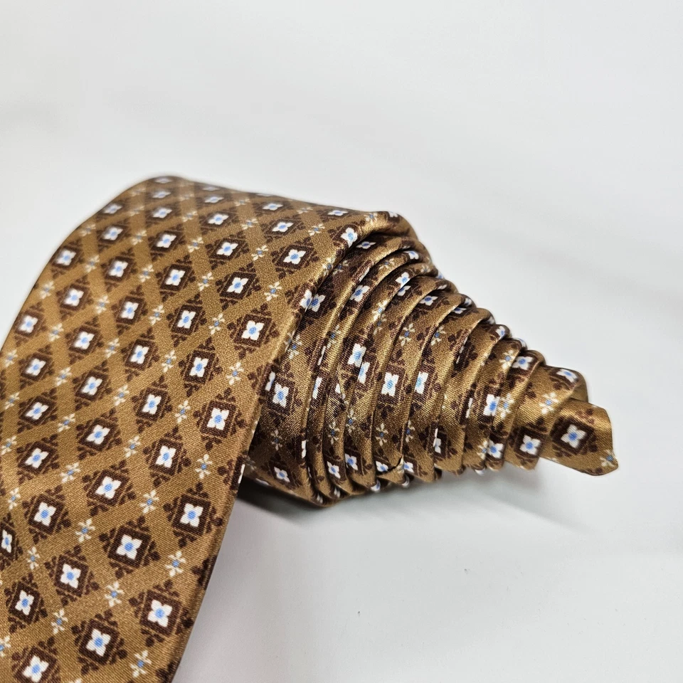 Corbata Dolcepunta Seda Marrón Azul Geométrica Cuadros Floral Satén Argyle Italia Nueva sin Etiquetas Foto 3 de 4