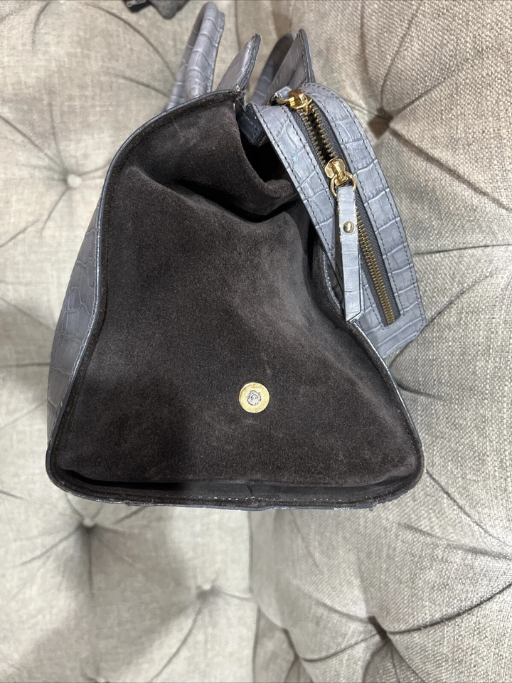 Bolso de Mano Elegante Iacucci Gris Cocodrilo Cuero Repujado Hecho en Italia Borla Grande Foto 4 de 4
