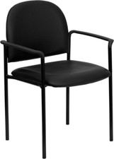 Silla de oficina apilable de vinilo negro con brazos y marco de metal - Silla de sala de espera