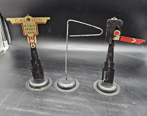 Marx O Gauge Train Manuel Railroad Signal / Caution High Speed Signs / Pole