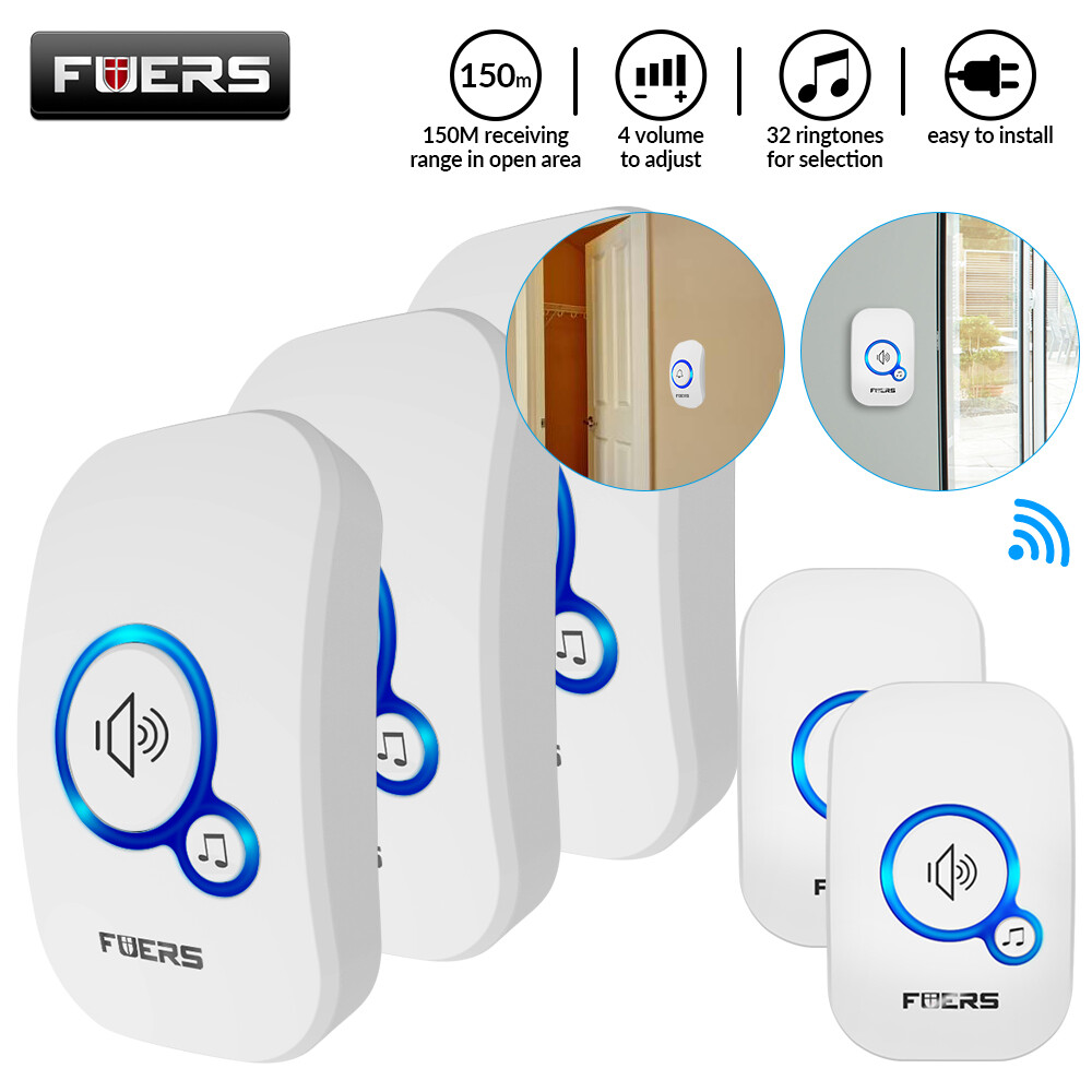 Wireless Doorbell Chimes Plug&Play Adjustable Volume Receiver WaterProof Button-image
