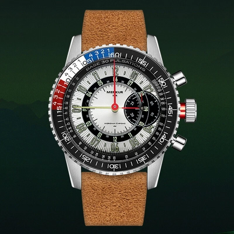 MERKUR Men Chronograph Watch 40mm Run Manual Wind Mechanical
