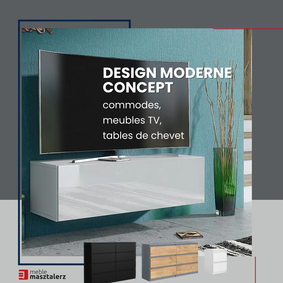 Commode Blanche Brillante avec 5 tiroirs 70 cm, Sideboard Salon, Commode Chambre - Photo 4/4