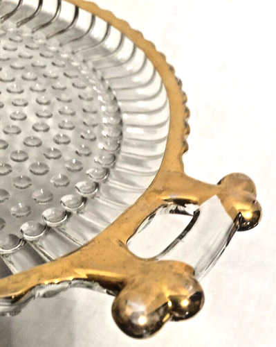 Piatto da portata vintage Hobnail 7,75" oro trasparente accento bordo esterno e manico. - Foto 8 di 12