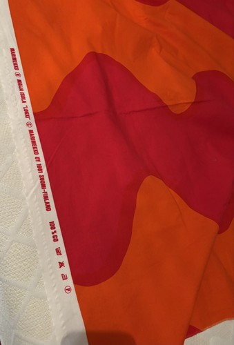 MARIMEKKO Finnland Maija Isola LOKKI orange und rot Stoff 1961 54,25” x 74,5” - Bild 4 von 10