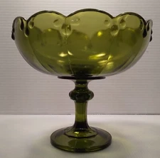 Vintage Large Indiana Glass 3 Teardrops 7.75" Green Glass Compote Pedestal Candy