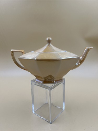 VICTORIA (CZECH), ART DECO, Rare Lusterware Teapot, Orange, EUC, 9.5” Tip-handle