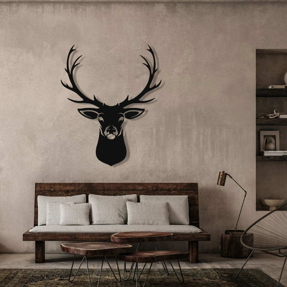 Геометрическая олень голова металлический настенное искусство, олень знак, черная голова с рогами настенное искусство - Изображение 2 из 4
