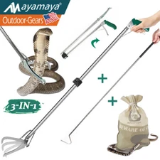 47" Heavy Duty Snake Tongs Foldable Reptile Grabber Catcher Tool +39" Hook +Bag