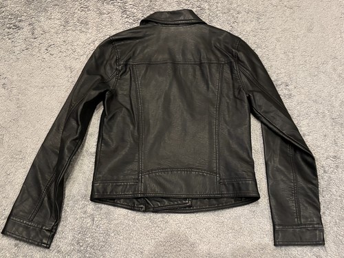 Abercrombie Kids Faux Leather Jacket Size 15/16 Black Zip Button Moto - Picture 5 of 5