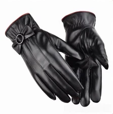 Winter Gloves for Women Vintage PU Leather Driving Motorcycle Velvet Lined New