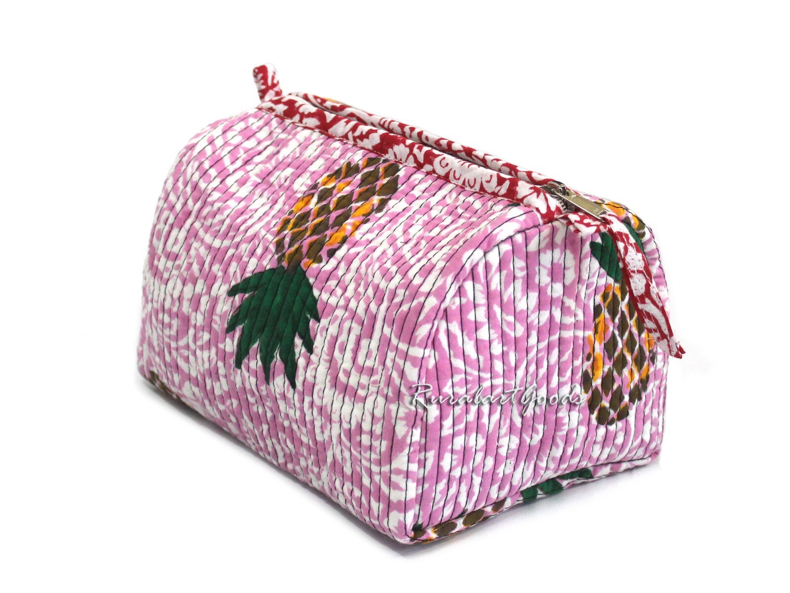 Large Quilted Hanging Toiletry Bag with Zipper for Travel Makeup Storage
