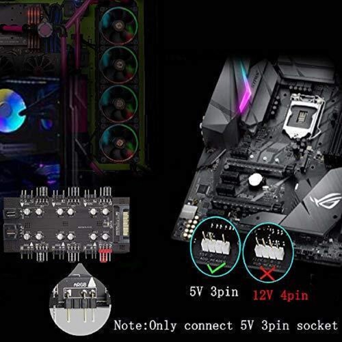 SATA 1 To 6Way PWM /ARGB Device Expander 4-Pin Cooling Fans Hub 12V Power Socket - Picture 9 of 10
