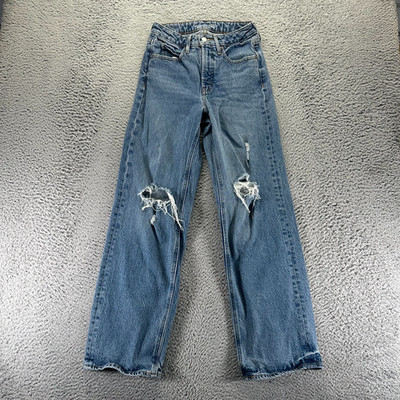 Old Navy Sky-Hi Jeans Womens 0 Blue Cotton Denim Wide Leg High-Rise Distressed