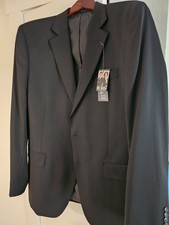 NWT MEN'S 44L STAFFORD JET BLACK STRETCH WOOL FEEL DOUBLE VENTED DRESS JACKET