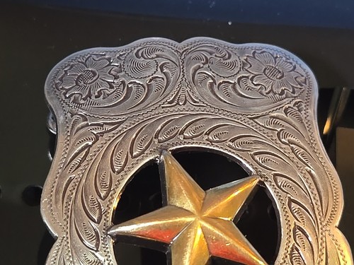 Vtg Lone Star Western Cutout Two Tone Ornate Belt Buckle Brass Star By Nocona - Picture 11 of 13