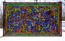 34" x 20" Tiffany Style stained glass window panel Butterfly Flower, HF314