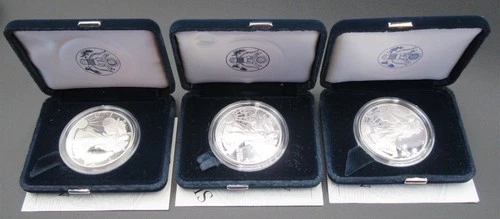 3 AMERICAN EAGLE SILVER DOLLARS PROOF COINS 1995 1997 2000 1 OUNCE OZ NR!
