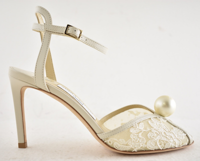 Jimmy Choo Sacora 85 Ivory White Lace Pearl Bridal Wedding Sandal