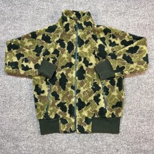 GapKids Jacket Kids 8 Green Camo Sherpa Fleece Full Zip Ribbed Hem Winter Warm