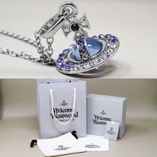 Vivienne Westwood Necklace Silver 3D Small Orb Pendant Purple Crystals Gift Box