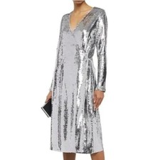 Ganni Silver Sequin Wrap Mini Dress Size S — NYE Cocktail Party Holiday Sparkle