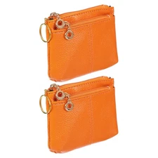 5" x 3.5" Coin Purse Pouch, 2Pcs Leather Change Purses Small Bags, Orange