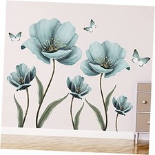Dreamy Blue Wall Stickers Creative Painted Butterflies Wall Decals Flower