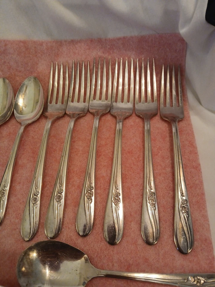 Juego completo de 6 cubiertos plateados H&T MFG CO VINTAGE 1940 Meadow, 26 piezas Foto 4 de 4