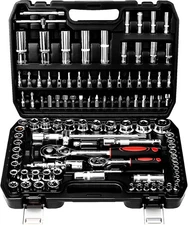 TLGREEN 108 Pcs Mechanic Socket Tool Kit,CR-V Steel Metric And Standard 1/4" & 1