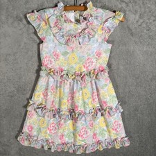 Janie and Jack Girls Size 8 Floral Tiered Ruffle Dress Pastel Pink Yellow Blue