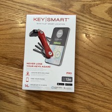 KeySmart - Compact Key Holder Pro w/LED Light Tile Smart Location, RED