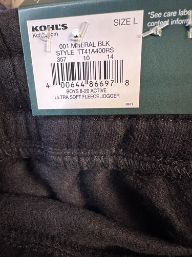 Boys Black Jogger Sweatpants YOUTH SIZE LARGE Tek Gear Ultrasoft Fleece New - Picture 9 of 9