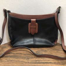 Vtg LIZ CLAIBORNE Leather Co Genuine Leather Crossbody Shoulder Bag Black Brown