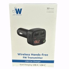 Just Wireless Bluetooth FM Transmitter Type C and USB-A Charging Port Bass