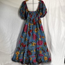 Farm Rio Toucans Garden Midi Dress Womens Floral Square Neck Puff Sleeve Small S