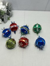 7 Fancy Vintage Multicolor Beaded Satin Sequin Christmas Ornaments Push Pin