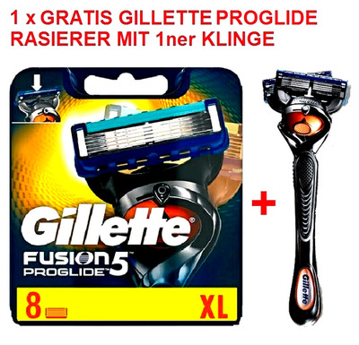 8 Gillette Fusion5 ProGlide Rasierklingen 2 x 4  + 1 x Proglide Rasierer GRATIS