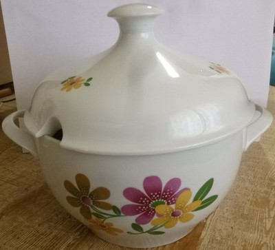SEP K5 Made in GDR Suppenschüssel mit Deckel weiß mit Blumen